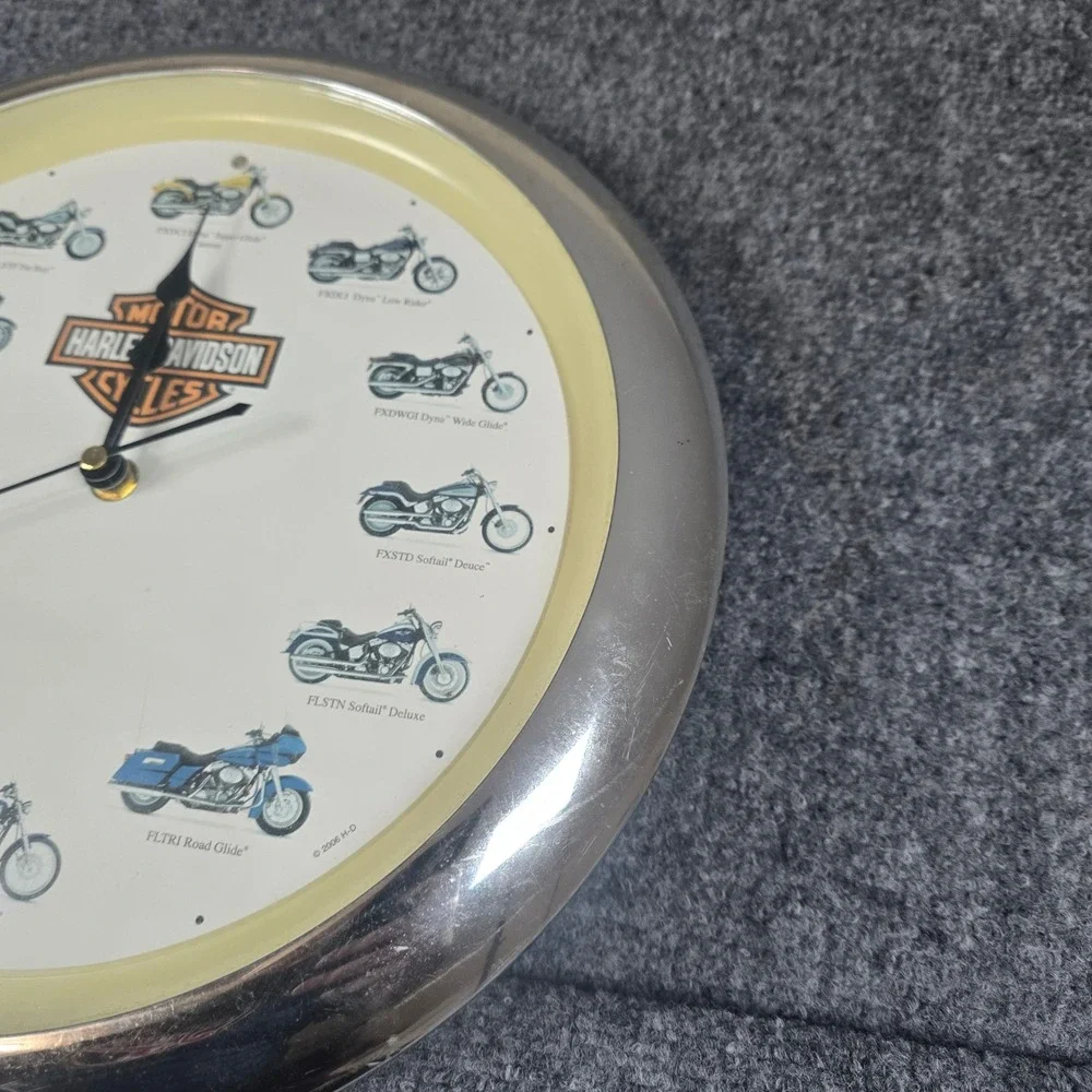 Harley Davidson Motorcycle Clock Wall Decor Chrome Bezel‎ Working Batteries 2006